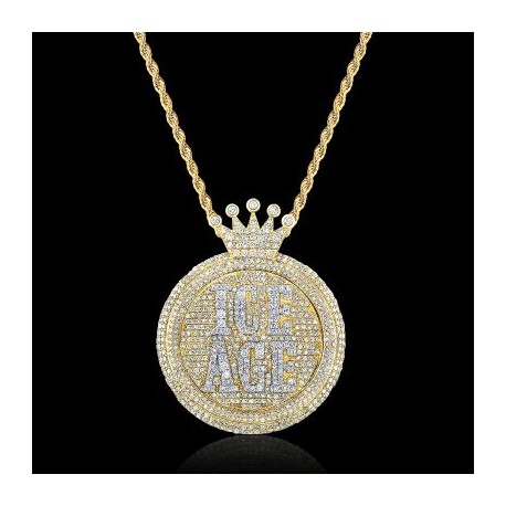 Iced Custom Name Crown Round Pendant