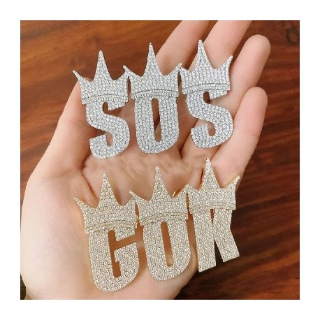 Iced Custom Name Crown Letters Pendant