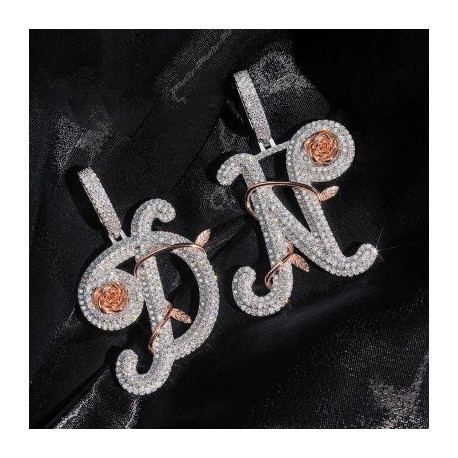 Iced Rose Branches Initial Letter Pendant
