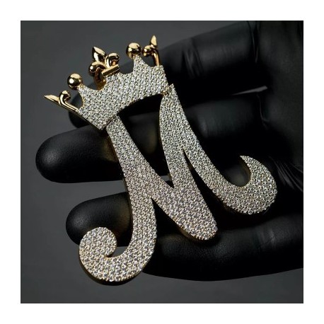Iced Crown A-Z Capital Letter Pendant in Gold