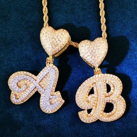 Heart Buckle A-Z Cursive Capital Letter Pendant