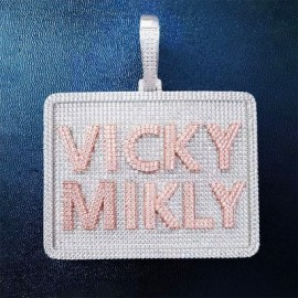 Custom Iced Rectangle Name Pendant