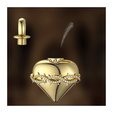Iced Heart Thorns Urn Pendant in Gold