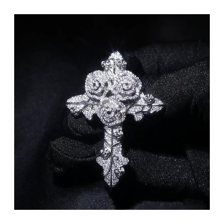 Iced Rose Cross Pendant