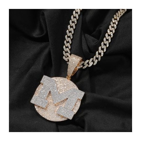 Iced A-Z Letters Round Pendant