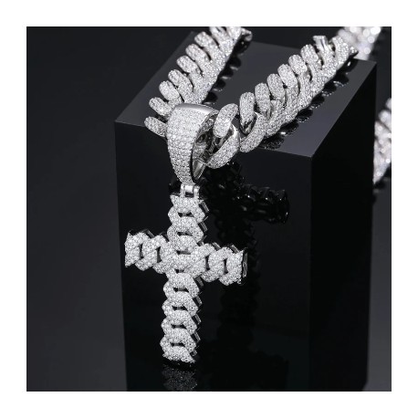 Iced Cuban Chain Cross Pendant