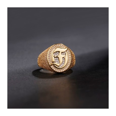Iced Old English Letters Signet Ring