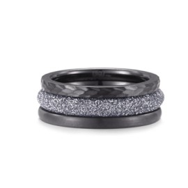 Black and Grey 3pcs Stacking Stainless Steel Ring Set