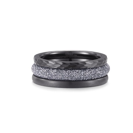Black and Grey 3pcs Stacking Stainless Steel Ring Set