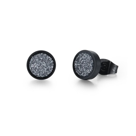 Round Bling Black Stardust Stud Earrings in 18k Black Gold