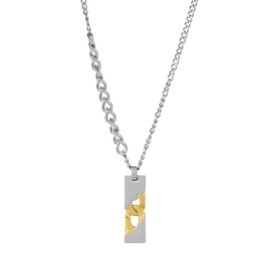 Two Tone Stainless Steel Dog Tag Pendant Necklace