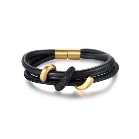 Gold and Black Stardust Wrap Leather Bracelet