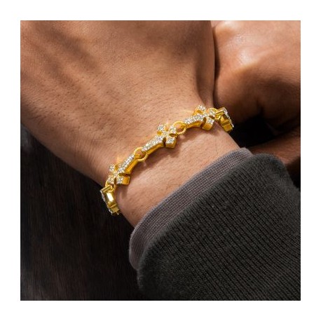 11mm Micro Pave Cross Link Bracelet in Gold