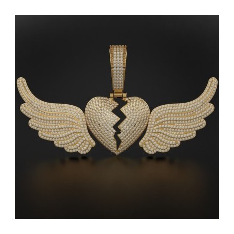 Paved Broken Heart with Flying Wings Pendant