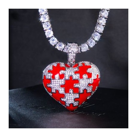 Iced and Enamel Puzzle Heart Pendant