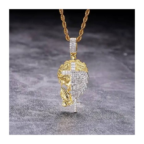 Half Jesus and Half Lion with Cross Two-tone Pendant