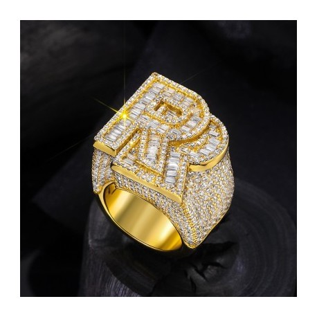Double Baguette Cut 'R' Ring in 18K Gold Plated