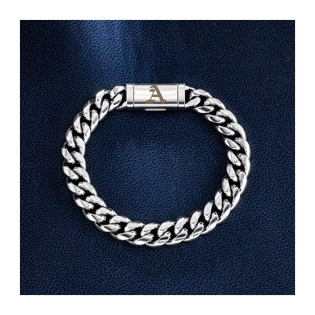 10mm 8" Miami Old English Letter Cuban Link Bracelet in 18K White Gold Plated
