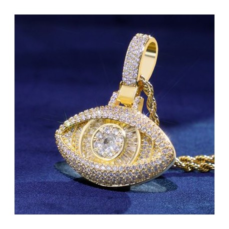 Iced Evil Eye Baguette Pendant