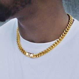 10mm 20" Miami Initial Letter Cuban Link Chain in 18K Gold Plated