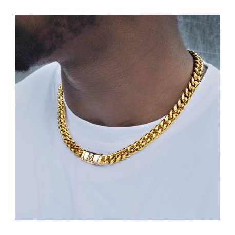 10mm 20" Miami Initial Letter Cuban Link Chain in 18K Gold Plated