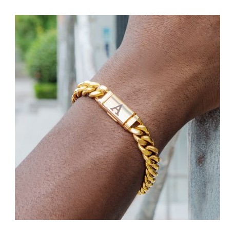10mm 8" Miami Initial Letter Cuban Link Bracelet in 18K Gold Plated