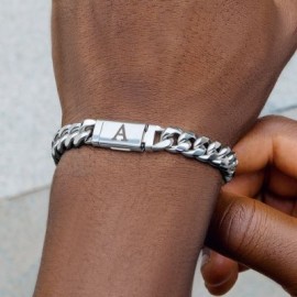 10mm 8" Miami Initial Letter Stainless Steel Cuban Link Bracelet