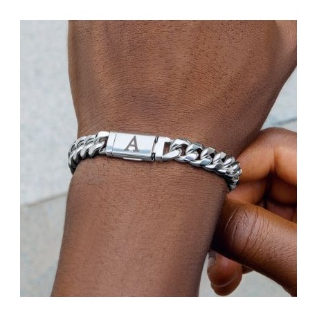 10mm 8" Miami Initial Letter Stainless Steel Cuban Link Bracelet