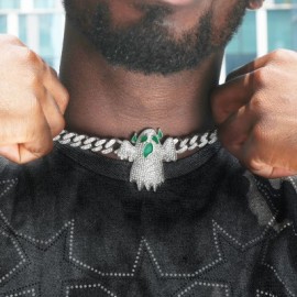 Iced Glow in the Dark Ghost Pendant Cuban Chain