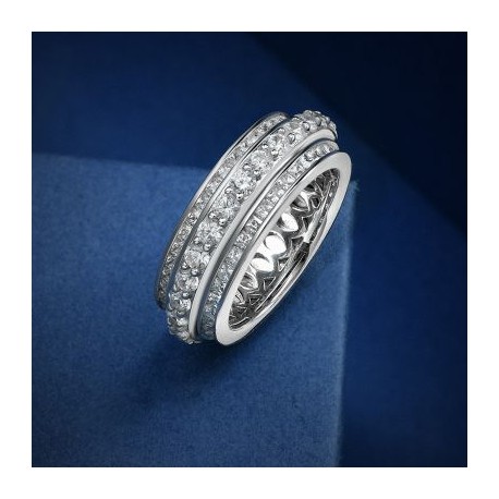 Three Row Rotatable Round Cut Wedding Band Ring