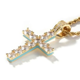 Glow in the Dark Iced Round Cut Cross Pendant