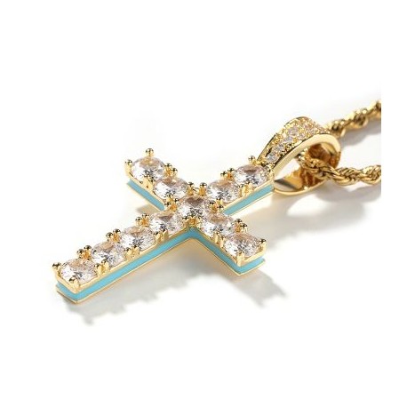 Glow in the Dark Iced Round Cut Cross Pendant