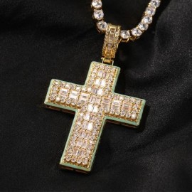 Glow in the Dark Baguette Cut Cross Pendant