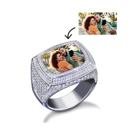 Iced 3D Customized Photo Ring in White Gold