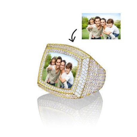 Iced 3D Customized Photo Ring in Gold