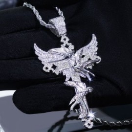 Iced Hummingbirds Cross Pendant