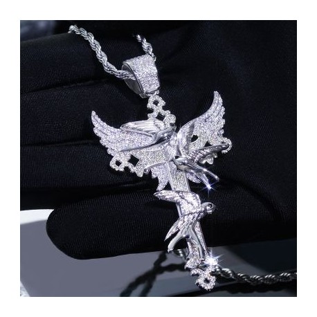 Iced Hummingbirds Cross Pendant
