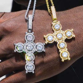 Iced Round Cut Cross Pendant