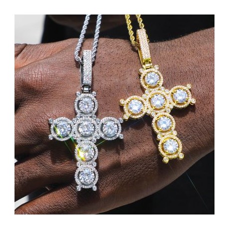 Iced Round Cut Cross Pendant