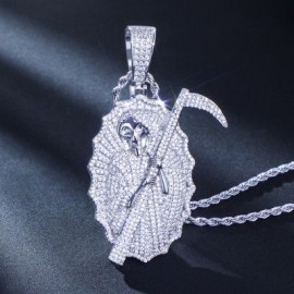 Iced Santa Muerte Angel of Death Charm Pendant
