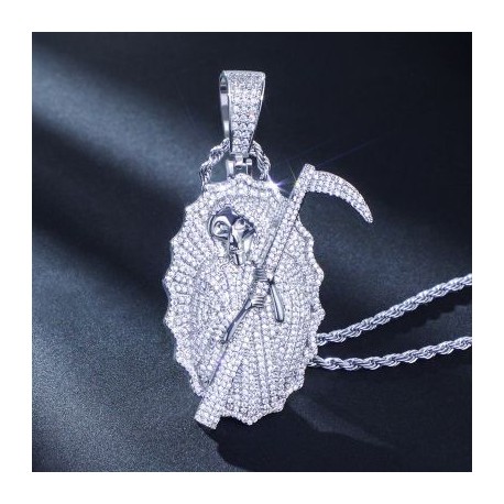 Iced Santa Muerte Angel of Death Charm Pendant
