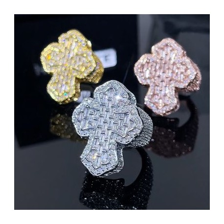 Iced Cross-Shaped Baguette Ring