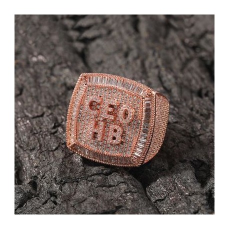 Iced Custom A-Z Baguette Letters Ring