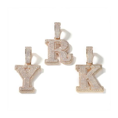 Iced 3D A-Z Letters Baguette Pendant