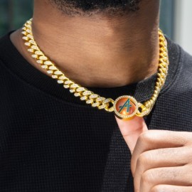 A to Z Initials Letters Iced Cuban Chain in Gold