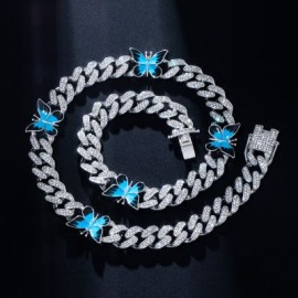 Butterfly 12mm Iced Cuban Chain in White Gold