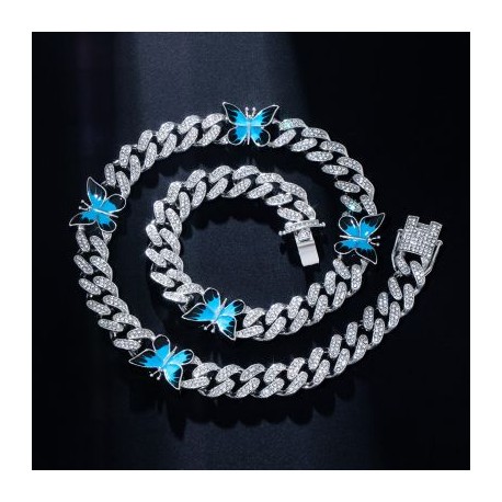 Butterfly 12mm Iced Cuban Chain in White Gold