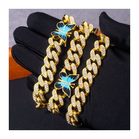 Butterfly 12mm Iced Cuban Chain in Gold