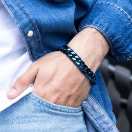 14mm Diamond Cut Cuban Bracelet-Blue/Black Gold