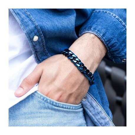 14mm Diamond Cut Cuban Bracelet-Blue/Black Gold